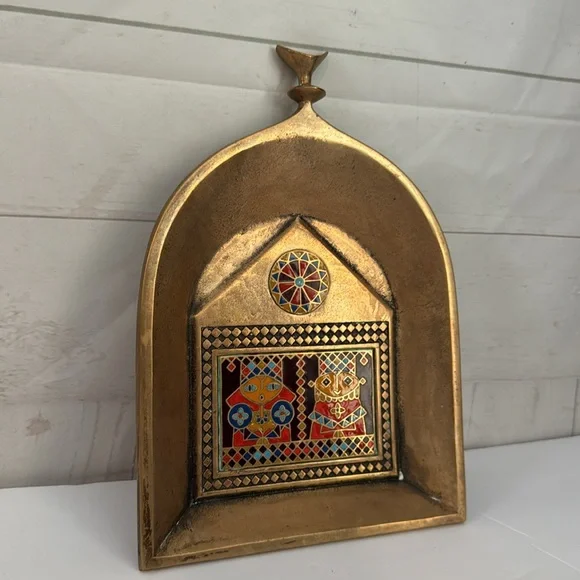 Vintage MCM Brass & Enamel Wall Plaque Elado Horvath Kinga